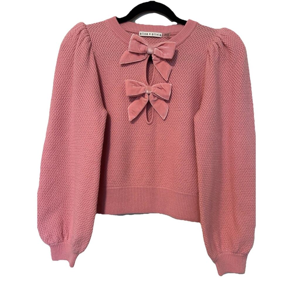 Alice + Olivia Beautiful Doris Puff Sleeve Sweater In Rose Tea Sz S
